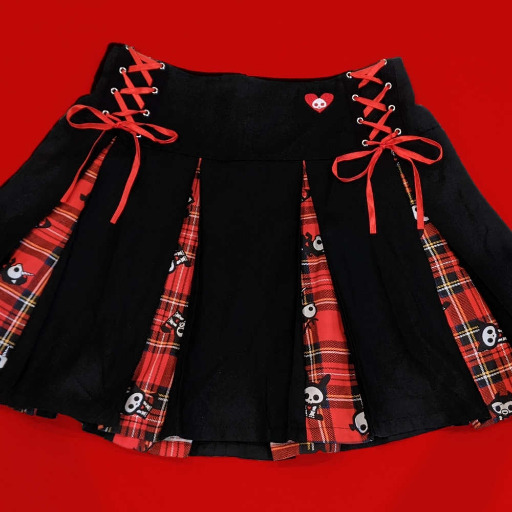 Skelanimals Plaid Contrast Pleated Skirt